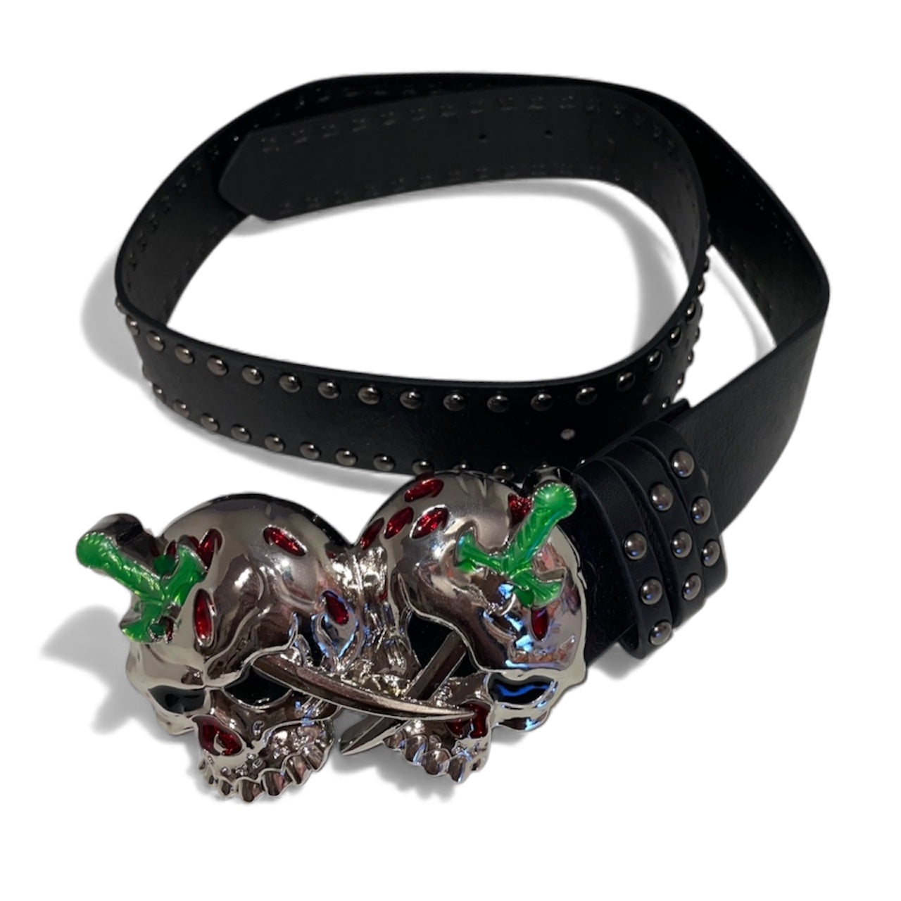 Ceinture noir crâne épée argenté