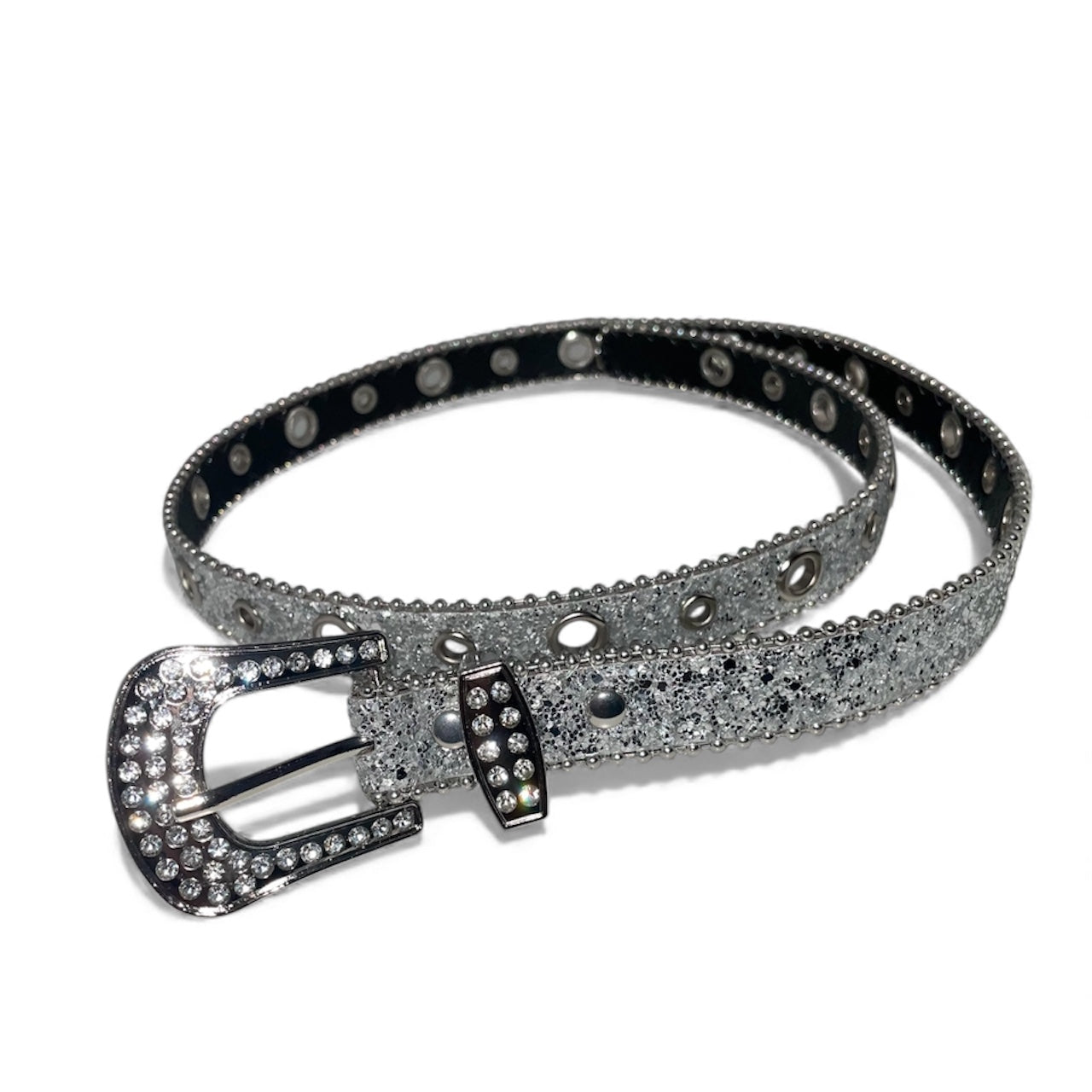 Ceinture grise brillante boucle argenté