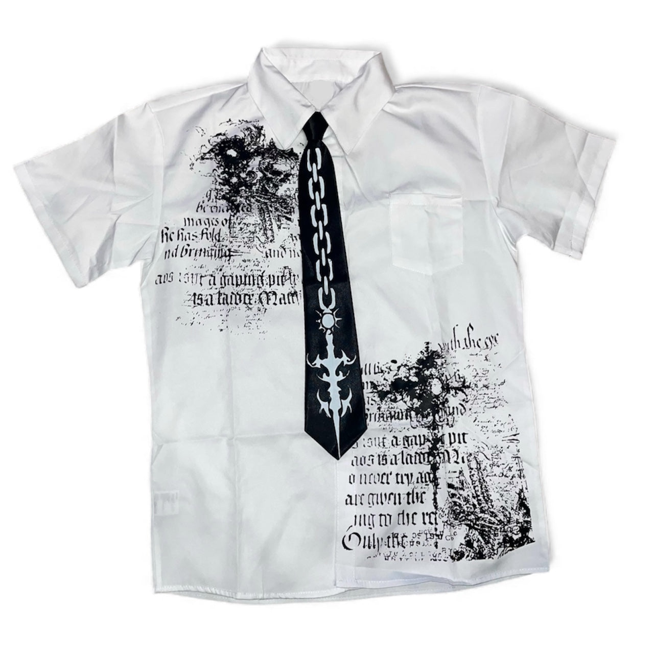 Chemise blanche motif gothique + cravate intégré