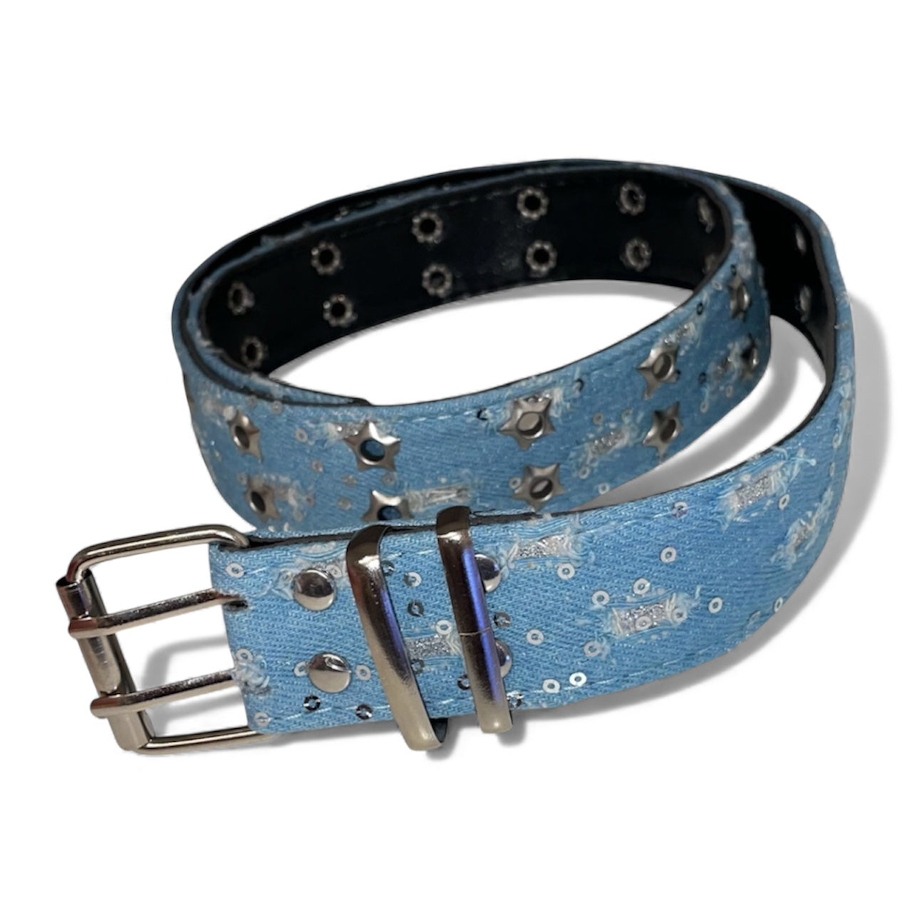 Ceinture en jean bleu à paillettes