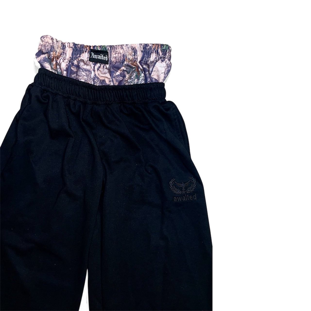 Pantalon jogging noir large avec short intégré realtree
