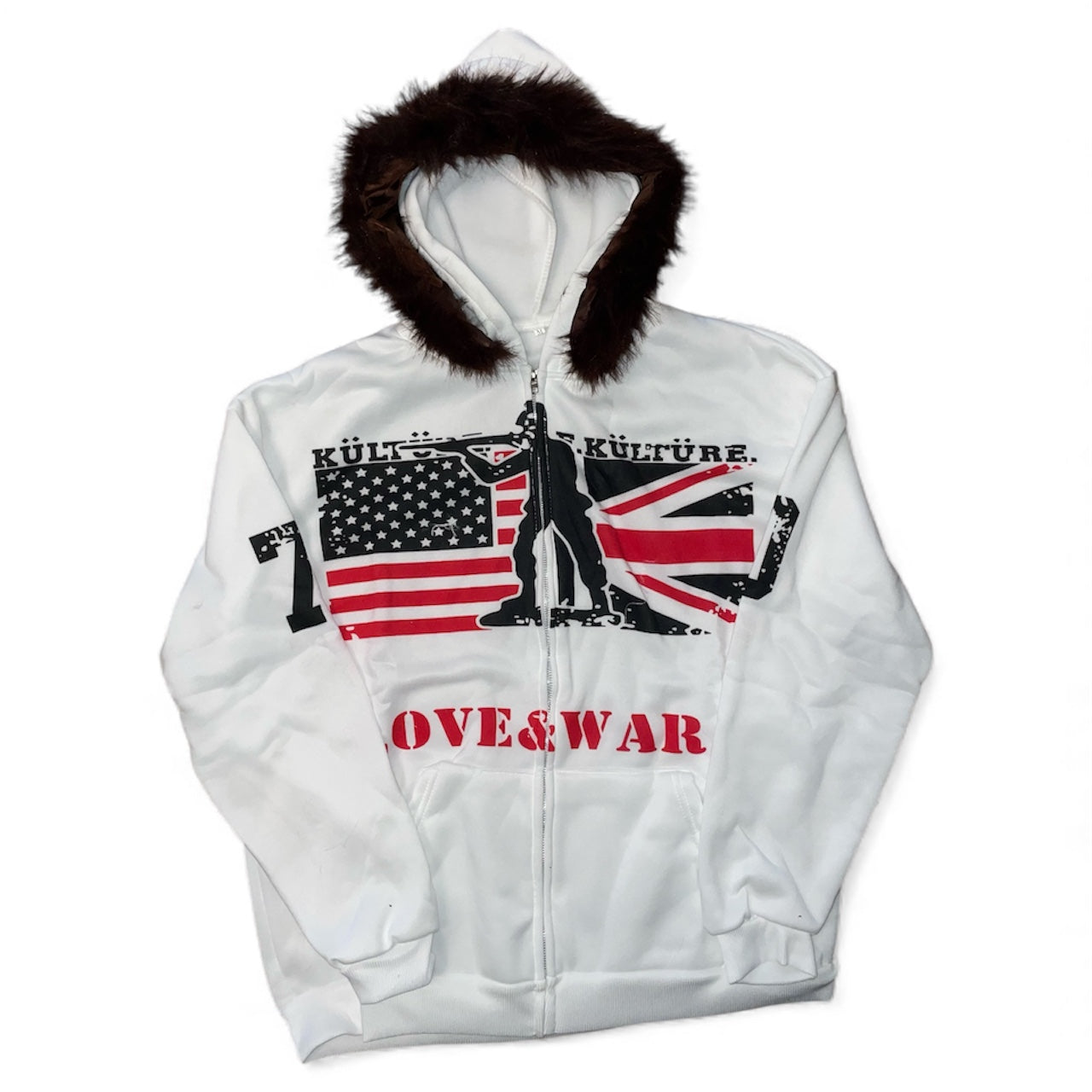 Veste zip à capuche fourrure drapeau USA army