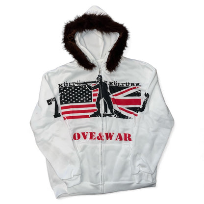 Veste zip à capuche fourrure drapeau USA army