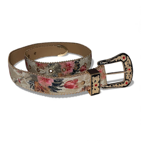 Ceinture fleurie avec boucle dorée