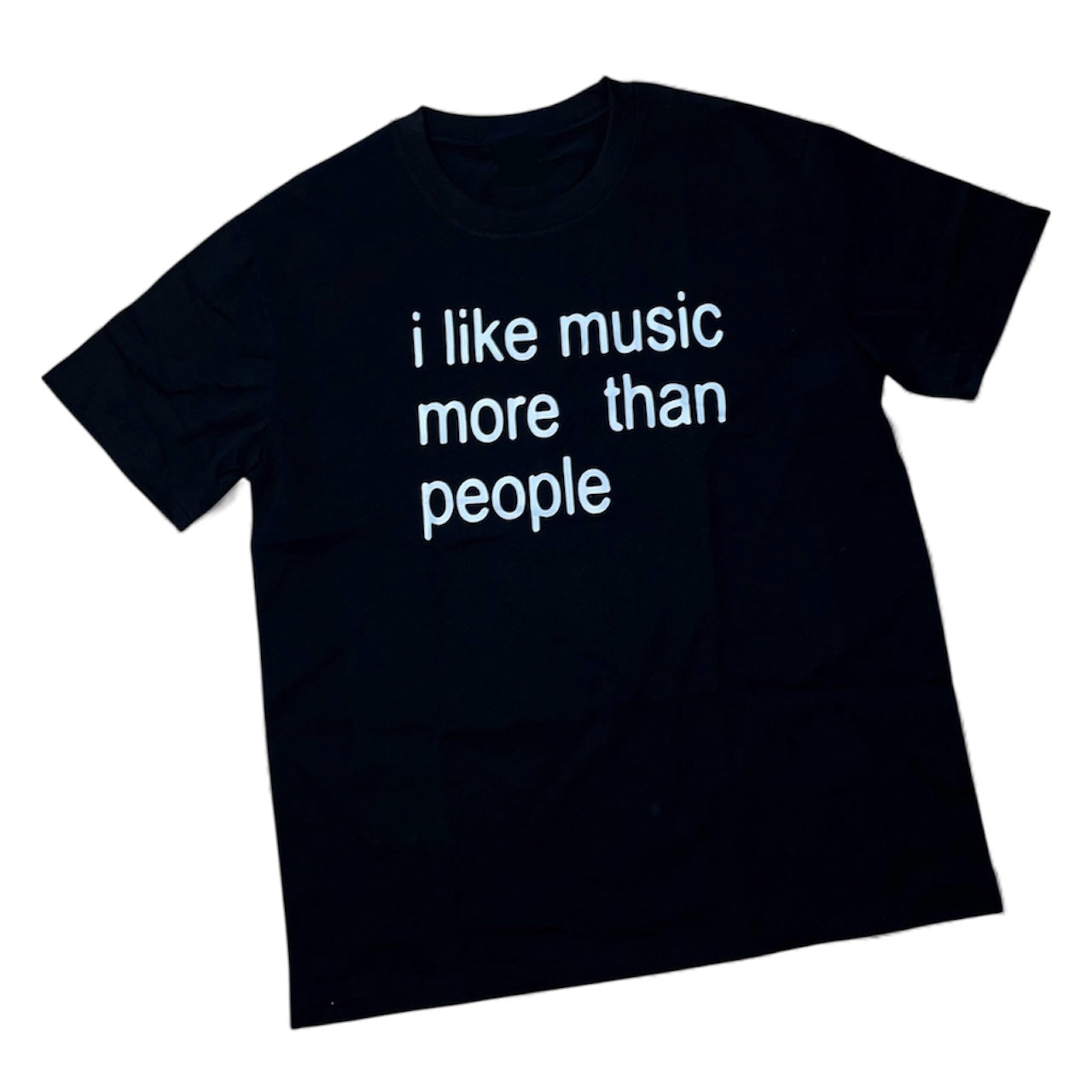 T-shirt noir I like music more than people slogan