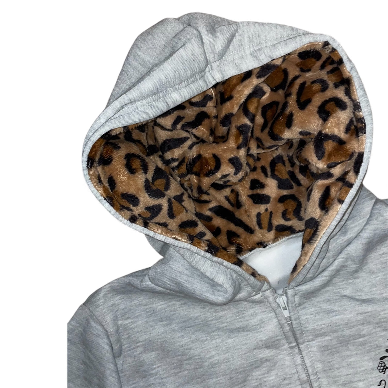 Veste zip grise à capuche léopard