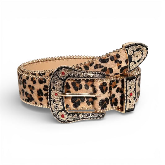 Ceinture léopard à boucle dorée