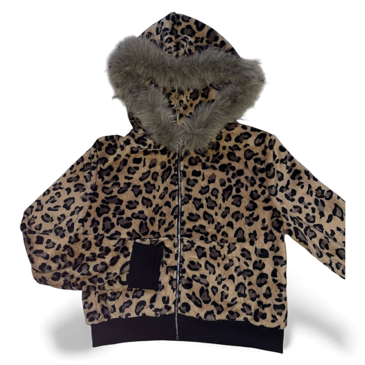 Veste zip capuche furr léopard crop 2000's