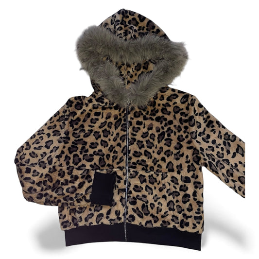 Veste zip capuche furr léopard crop 2000's