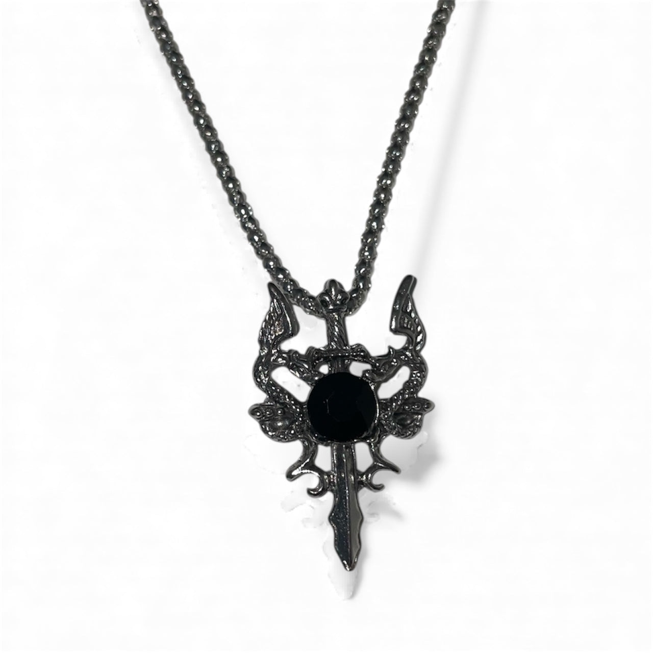 Chaîne pendentif épée onyx noir