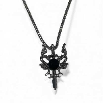 Chaîne pendentif épée onyx noir