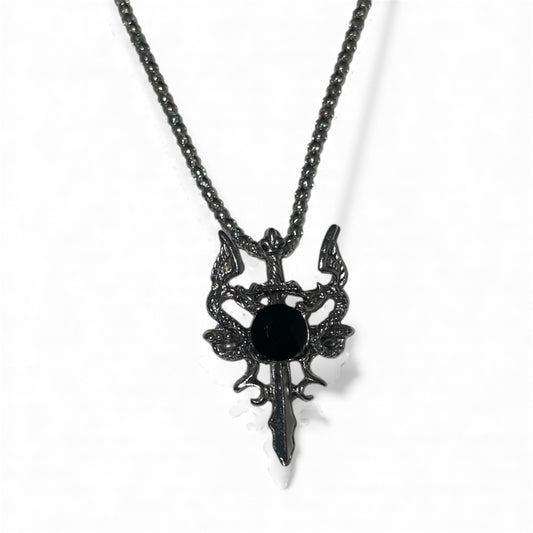 Chaîne pendentif épée onyx noir