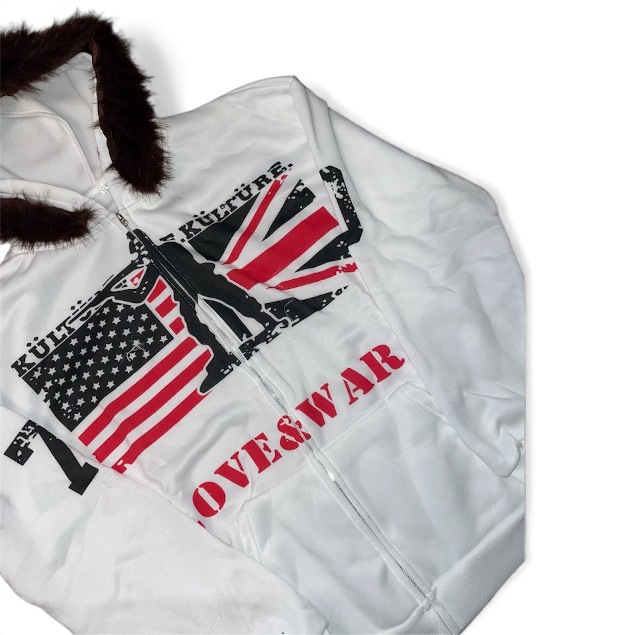 Veste zip à capuche fourrure drapeau USA army