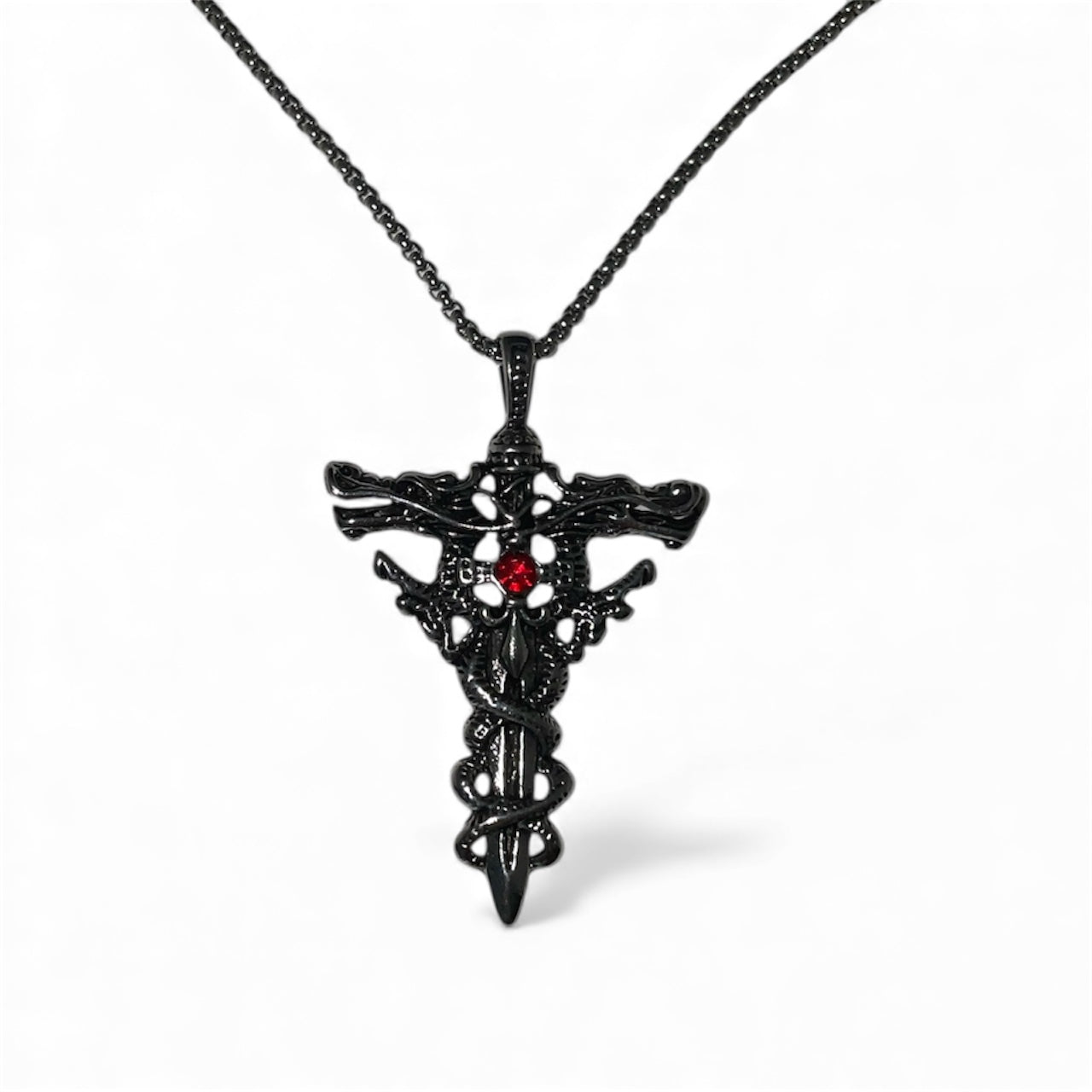 Chaîne pendentif épée dragon rouge