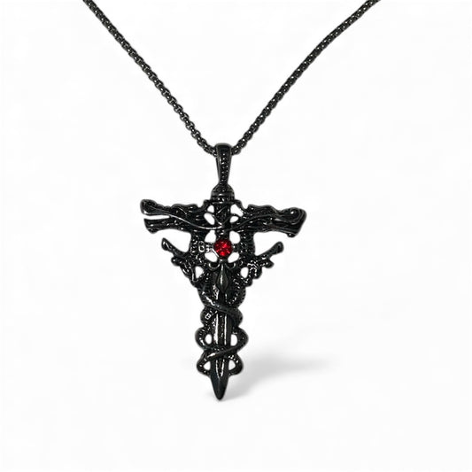 Chaîne pendentif épée dragon rouge