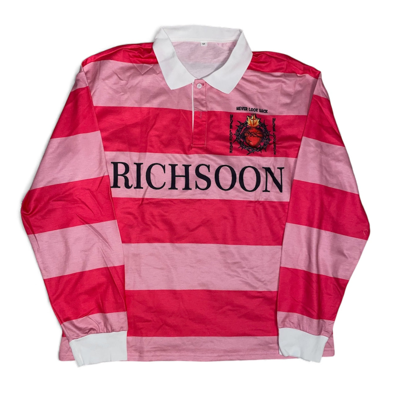 Polo manches longues à rayures rose university