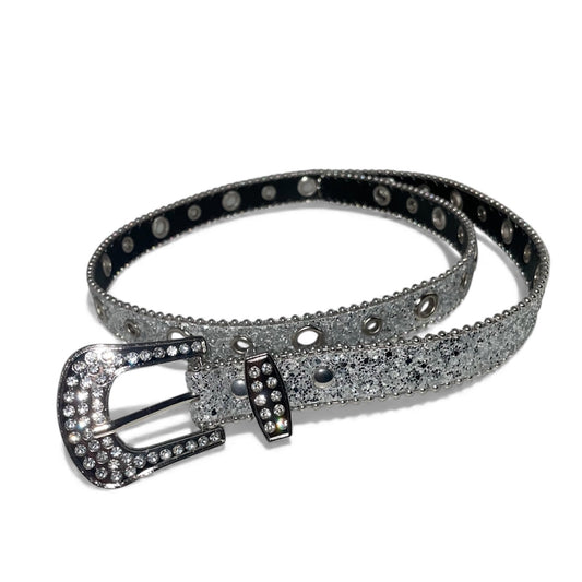 Ceinture grise brillante boucle argenté