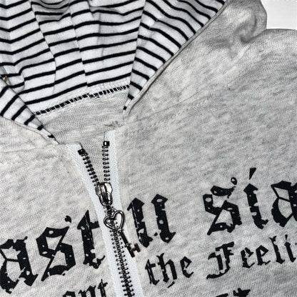 Veste zip capuche à rayures crop 2000's