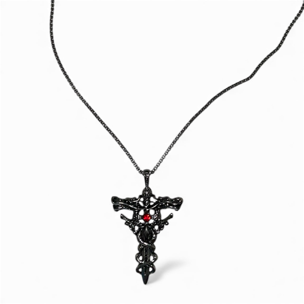 Chaîne pendentif épée dragon rouge