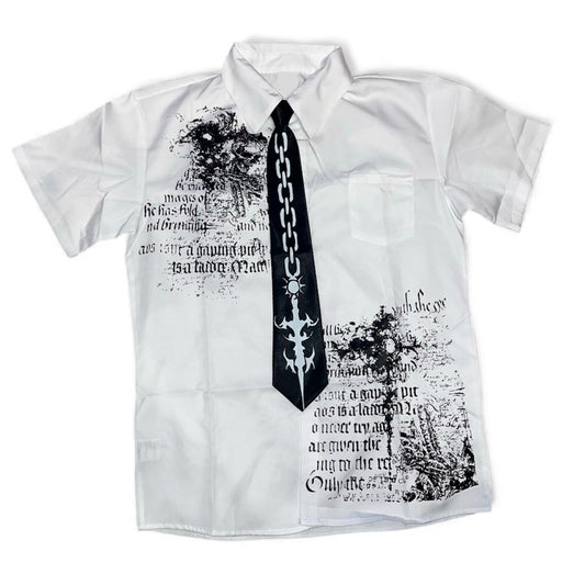 Chemise blanche motif gothique + cravate intégré