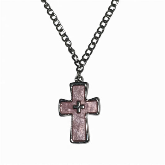 Chaîne pendentif croix rose