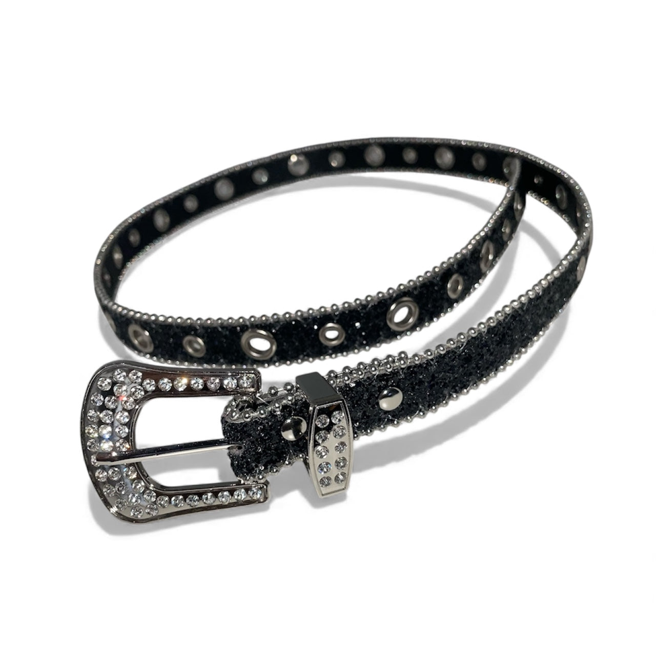 Ceinture noir brillante boucle argenté