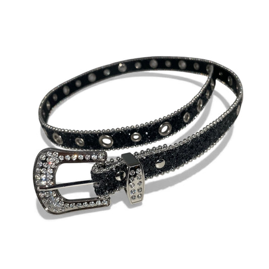 Ceinture noir brillante boucle argenté