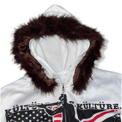 Veste zip à capuche fourrure drapeau USA army